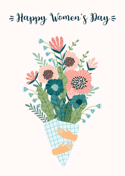 Día Internacional de la Mujer. Plantilla vectorial con ramo de flores para tarjeta, póster, volante y otros usuarios
 - Vector, Imagen