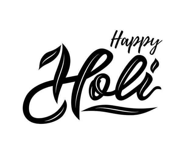Handwritten lettering of Happy Holi on white background. Black color. Isolated - Wektor, obraz