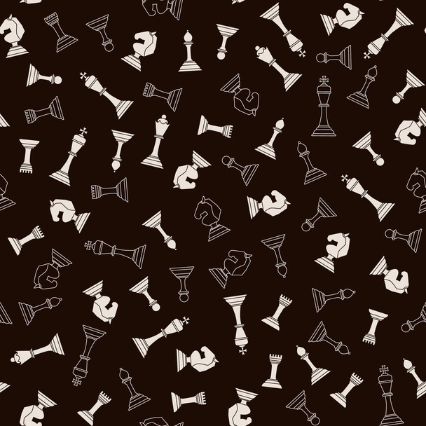 Chess pieces seamless pattern. Chess pieces on a dark background. Vector illustration - Vetor, Imagem