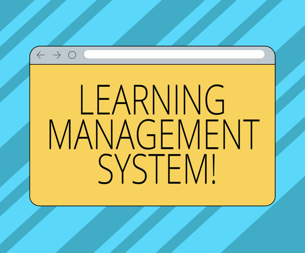 Text sign showing Learning Management System. Conceptual photo software application that is used to administer Monitor Screen with Forward Backward Progress Control Bar Blank Text Space. - Photo, Image
