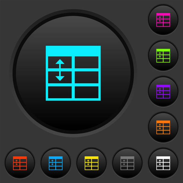 Tabellenkalkulation Anpassung der Tischreihenhöhe dunkle Tasten mit lebendigen Farbsymbolen auf dunkelgrauem Hintergrund - Vektor, Bild