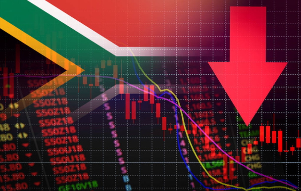 Кризис на фондовом рынке ЮАР падение цен на красном рынке на графике / Анализ фондового рынка или графики на валютном рынке график Бизнес и финансы денежный кризис красный отрицательное падение продаж экономического спада
 - Фото, изображение