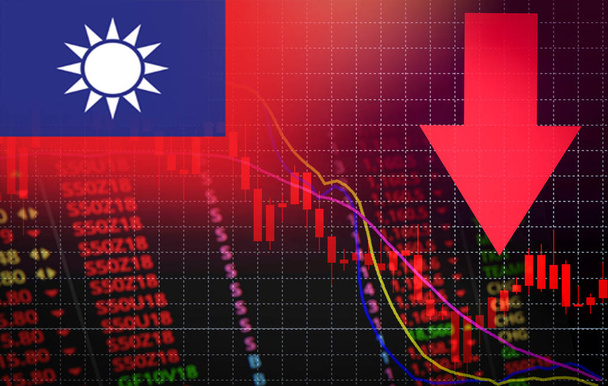 Тайванською фондовій біржі ринку криза червоний ринкової ціни вниз діаграми осінь / Фонду аналізу або forex графіки графів бізнес і Фінанси гроші криза червоний негативні падіння продажів економічне падіння - Фото, зображення