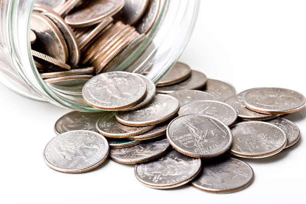 Quartiers 25 cents monnaie pièces dans un bocal
 - Photo, image