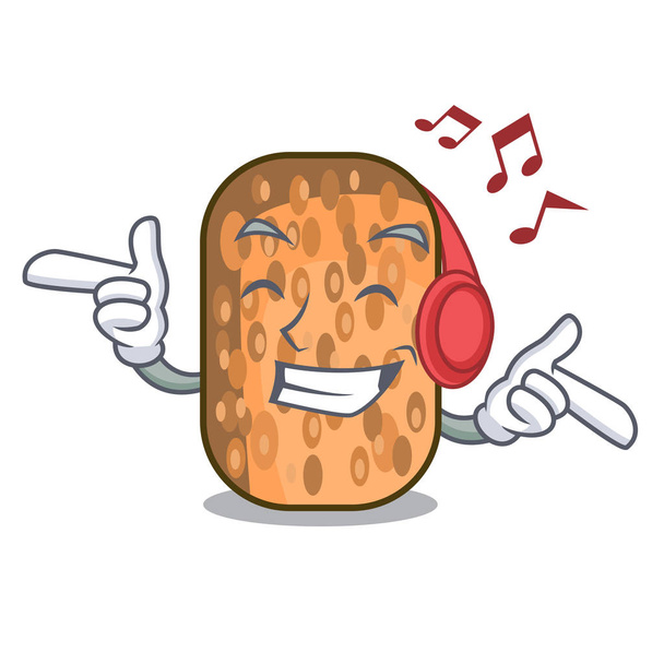 Listening music fried tempeh snack above cartoon leaf vector illustration - Вектор,изображение