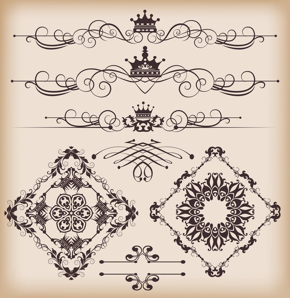 Vector set. Victorian Scrolls and crown. - Vektor, Bild