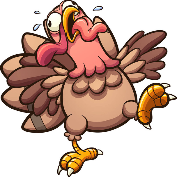 Crazy cartoon turkey gobbling with tongue out. Vector clip art illustration with simple gradients. All in a single layer - Vector, Image