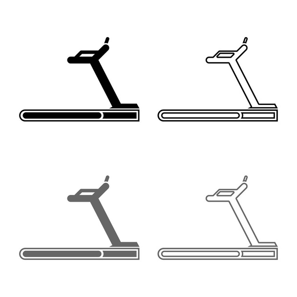 Treadmill machine icon set grey black color vector illustration outline flat style simple image - Διάνυσμα, εικόνα