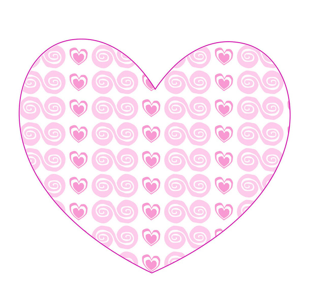 Cute big rose heart sticker with little hearts and spirals pattern isolated on white background. Valentine's day, or love wedding clip art, element, baby girl detail for scrapbooking design.  - Photo, Image
