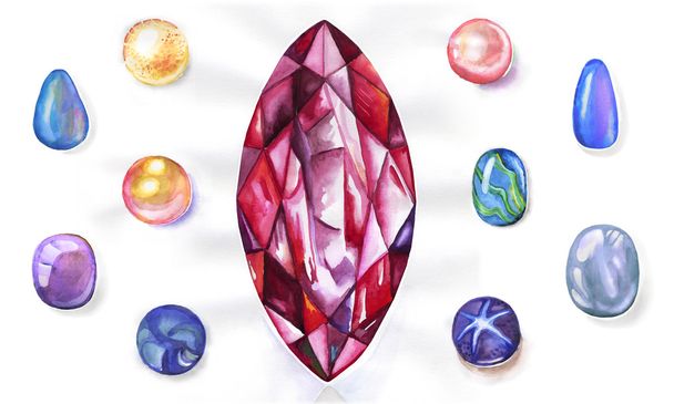 Watercolor gems set - Foto, Imagem