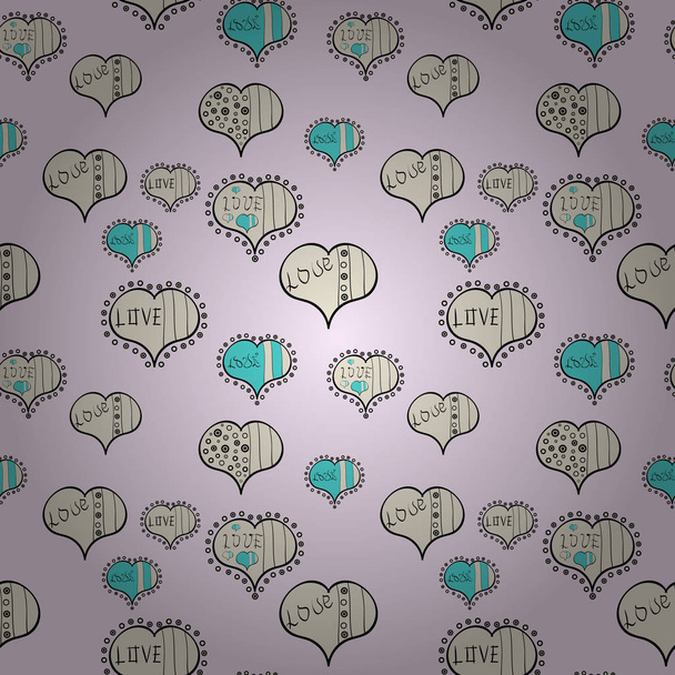 Seamless raster love pattern with hearts. Endless background with hand drawn figures on black, beige and neutral colors. Pattern for wrapping, cover, background, surface print. Vector illustration. - Vector, Image