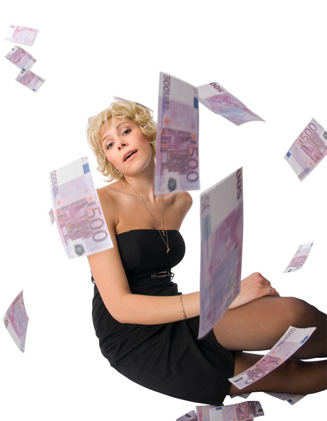 Chica rubia con montón de dinero
 - Foto, Imagen
