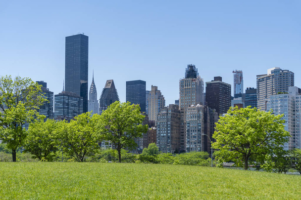 Park and skyline of Midtown Manhattan in New York City - Fotoğraf, Görsel