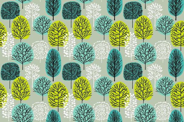 Trees - seamless pattern. Vector drawing of the forest. - Wektor, obraz