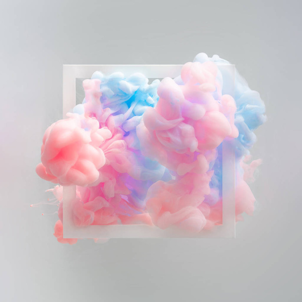 Abstract pastel pink and blue clouds with frame on gray background.  - Photo, Image