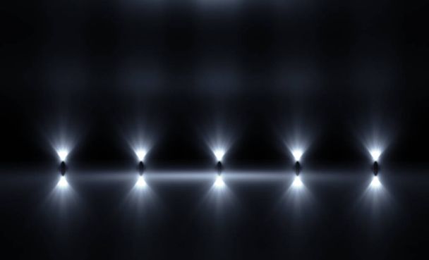 Hintergrund eines leeren Raumes, Reflexion von Neonlicht auf Betonboden, Rauchschwaden - Foto, Bild