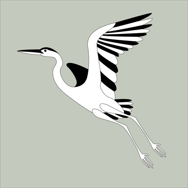  heron flying , vector illustration , lining draw, profile  - Vector, Image