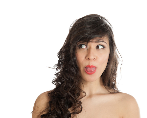 Portrait of a woman showing tongue - Foto, Imagen