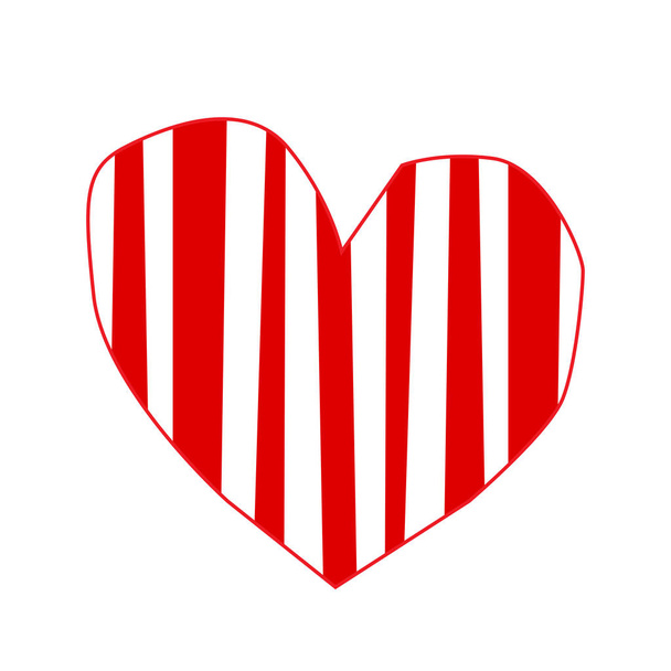 Χαριτωμένο μεγάλο κόκκινο χέρι συρμένο καρδιά αυτοκόλλητο με ριγέ μοτίβο που απομονώνονται σε λευκό φόντο. Ημέρα του Αγίου Βαλεντίνου, ή αγάπη γάμος εικόνες clip art, στοιχείο ή λεπτομέρεια για το σχεδιασμό του λευκώματος ή Ευχετήρια κάρτα.  - Φωτογραφία, εικόνα