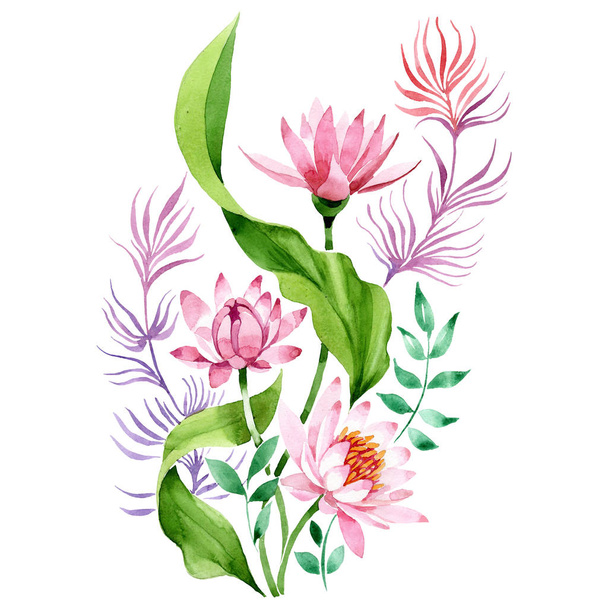 rosa blühende botanische Blumen. Aquarell Hintergrundillustration Set. isolierte Ornament Illustration Element. - Foto, Bild