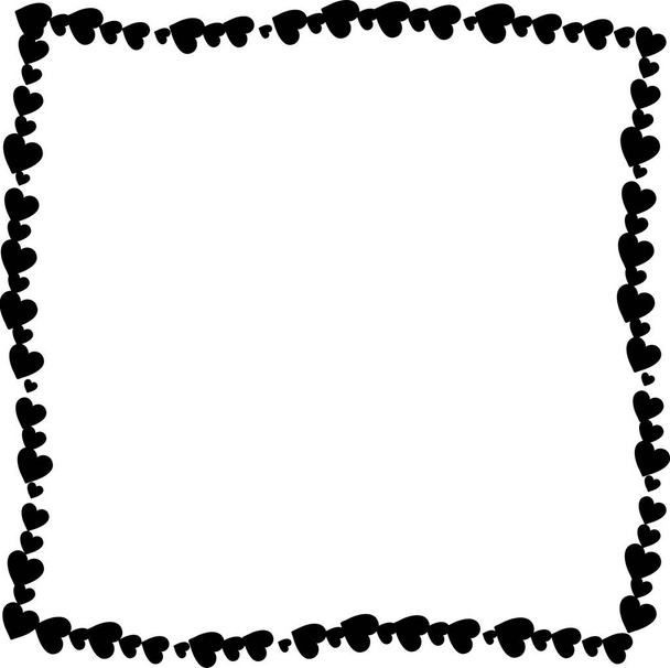 Любовная рамка из мультфильма черные сердца разного размера, изолированные на белом фоне. Симпатичные валентинки или свадебная фоторамка, окантовка, искушение пустым пространством для текста
. - Фото, изображение