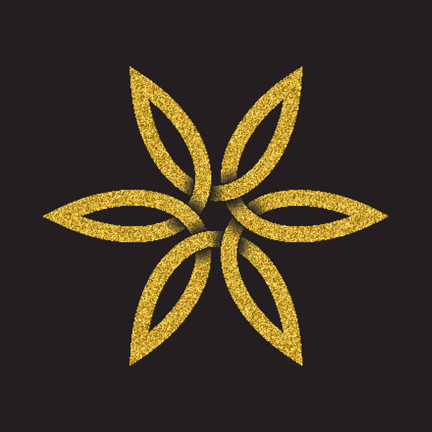Golden glittering logo symbol in Celtic style on black background. Tribal symbol in six petals flower form. Gold stamp for jewelry design. - ベクター画像