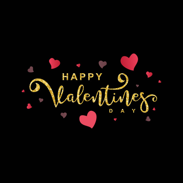 Happy valentines day vector illustration with decorative typography and hearts icon symbol isolated on black background. - Вектор,изображение