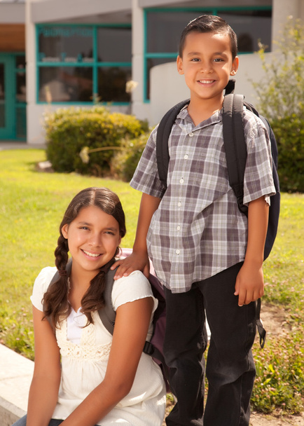 Hispanic Brother and Sister at School - Photo, Image