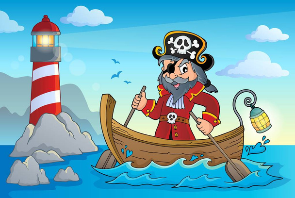 Pirat im Boot Thema Bild 4 - eps10 Vektor Illustration. - Vektor, Bild