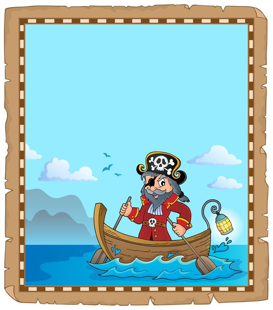 Pirate in boat topic parchment 2 - eps10 vector illustration. - Vektor, Bild