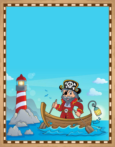 Pirata in barca argomento pergamena 1 - eps10 vettoriale illustrazione. - Vettoriali, immagini