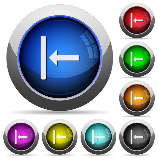 Align to left icons in round glossy buttons with steel frames - Vector, Image