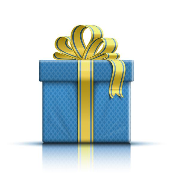 μπλε δώρο κουτί με κίτρινη κορδέλα και φιόγκο - Διάνυσμα, εικόνα