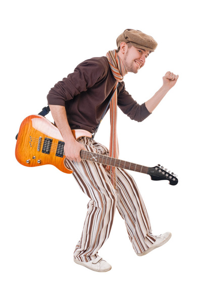 Cool guitarist on white - Фото, зображення