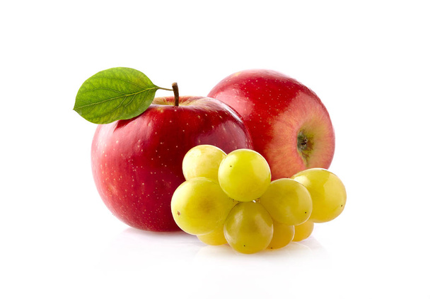 Red apples with grape bunch isolated on white background  - Zdjęcie, obraz