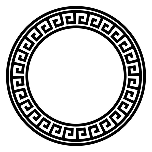 Griekse sleutel rond frame. Typische Egyptische, assyrische en Griekse motieven cirkelen rond de grens. Arabische geometrische textuur. Islamitische kunst. Abstracte geometrie. Vector en illustratie. - Vector, afbeelding
