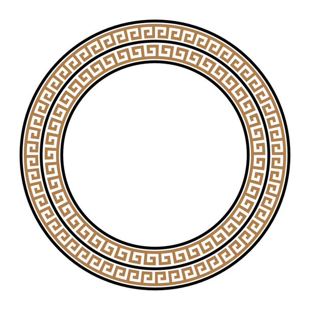 Griekse sleutel rond frame. Typische Egyptische, assyrische en Griekse motieven cirkelen rond de grens. Arabische geometrische textuur. Islamitische kunst. Abstracte geometrie. Vector en illustratie. - Vector, afbeelding