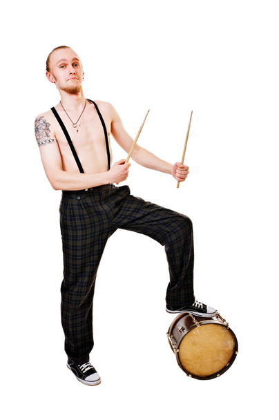 Cool drummer on white - Фото, изображение