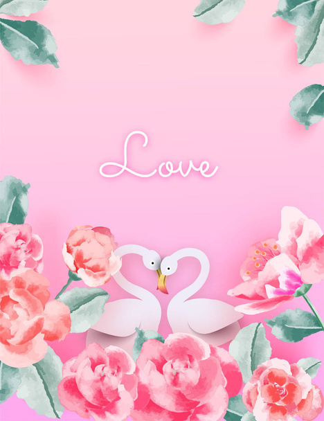Love concept, Valentine's day background. Flower frame. Vector illustration. Wallpaper, invitation, posters - Vector, Image