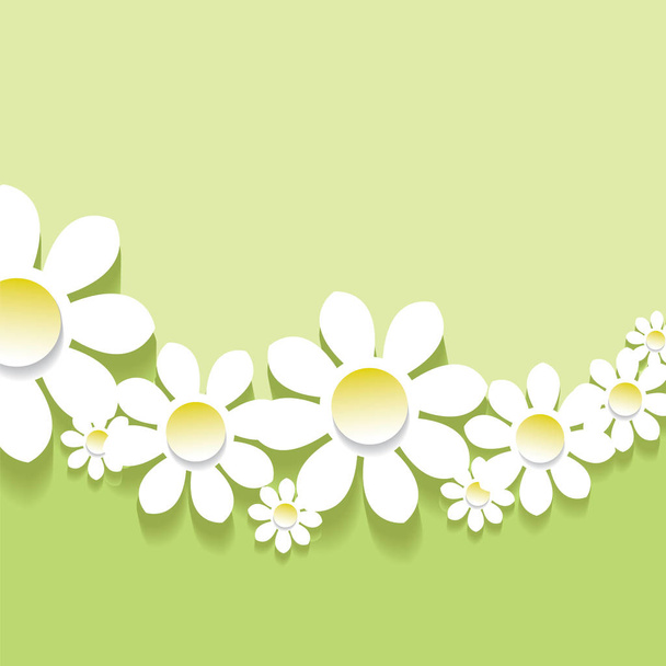 Abstract paper spring flowers on green background - Wektor, obraz