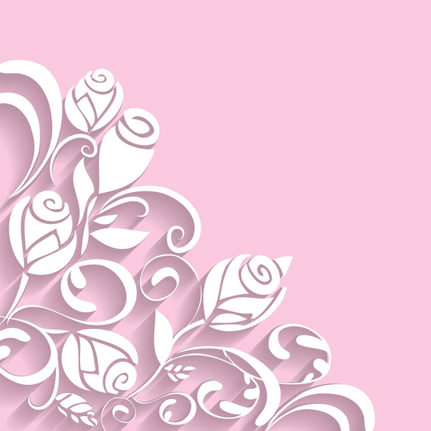 3D paper rose flowers on a pink background, vector illustration - Вектор,изображение