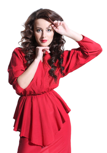 Beautiful girl in a red dress - Fotoğraf, Görsel