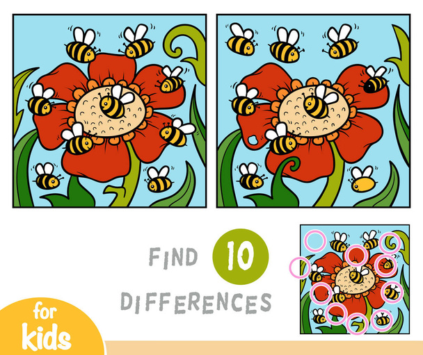 Find differences education game for children, bees - Vector, Image