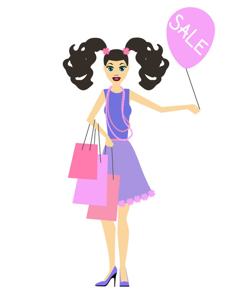 girl on shopping. vector illustration - Vector, Image