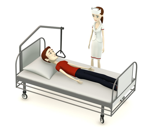 3d rendu de personnage de dessin animé sur le lit d'hôpital
 - Photo, image