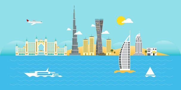 Ορόσημο σχεδιασμό του Ντουμπάι πόλης, Ηνωμένα Αραβικά Εμιράτα, διάνυσμα  - Διάνυσμα, εικόνα