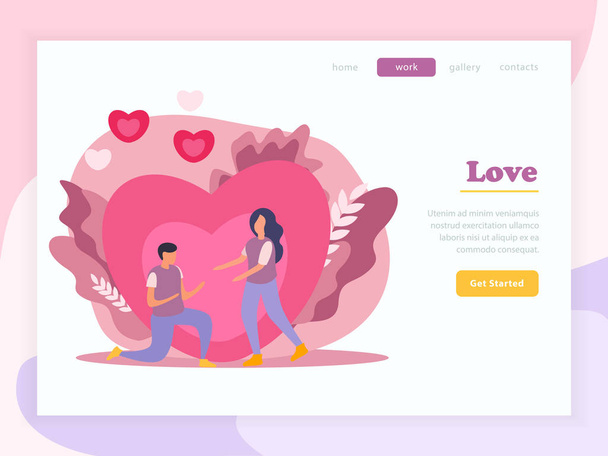 Love Couple Flat Landing Page Composition - Vector, Image