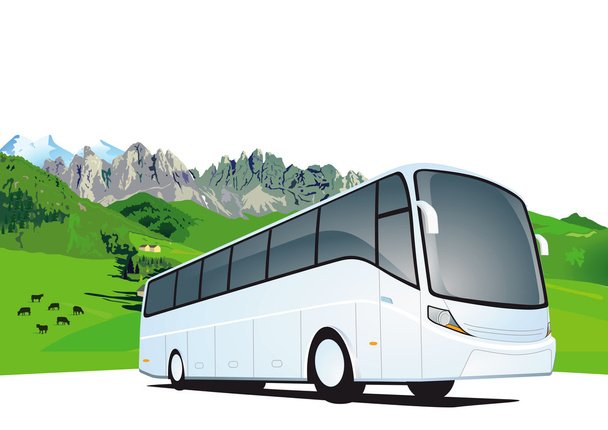 dağlarda otobüs seyahat - Vektör, Görsel