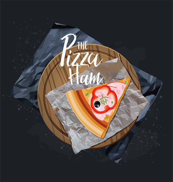 Pizza mit Schinken auf Holzbrett schneiden Vektor Illustration - Vektor, Bild