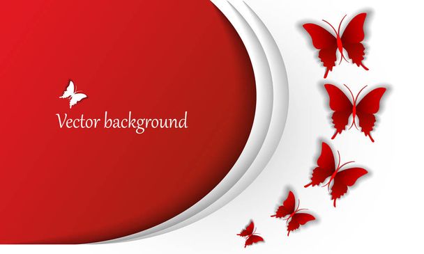 Vector festival background with red butterflies fly with a volume effects. - Vector, Image